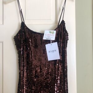 Elegant brown Sequin Evening Dress slit up back size M